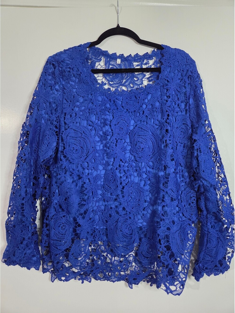 Women's Blue Crochet Lace Long Sleeve Blouse XL